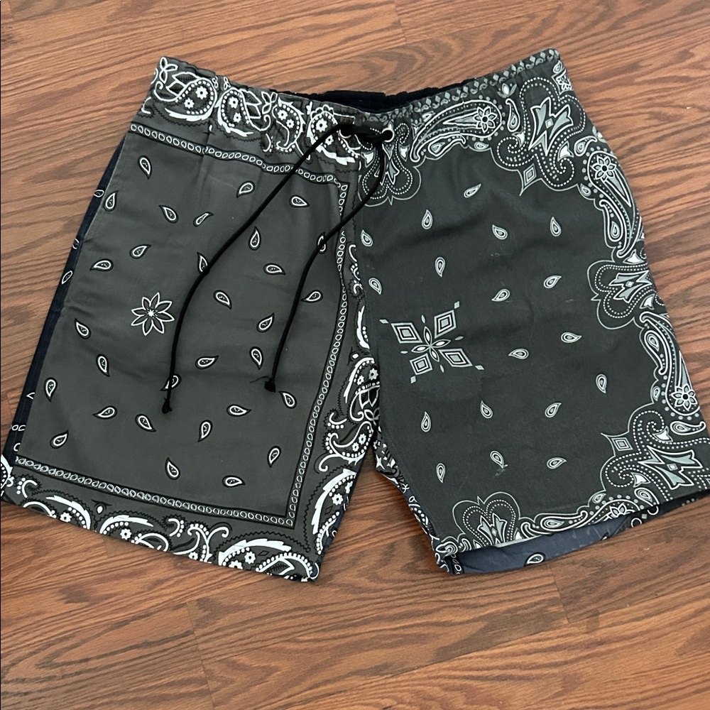 MNML Black Paisley Athletic Shorts